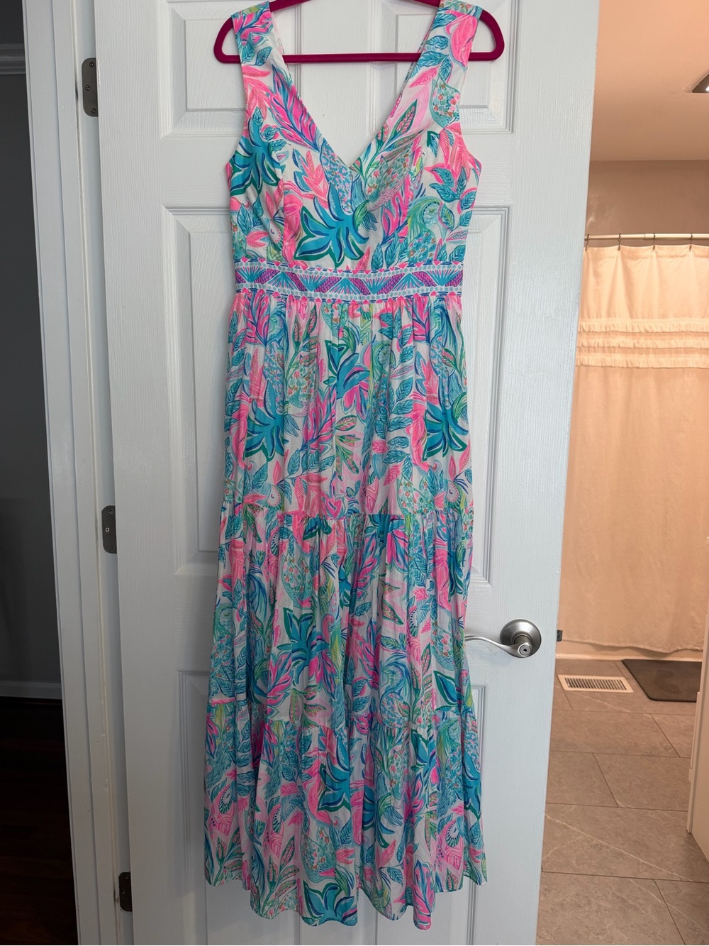 Lilly Pulitzer Pink & Teal Floral Maxi Dress
